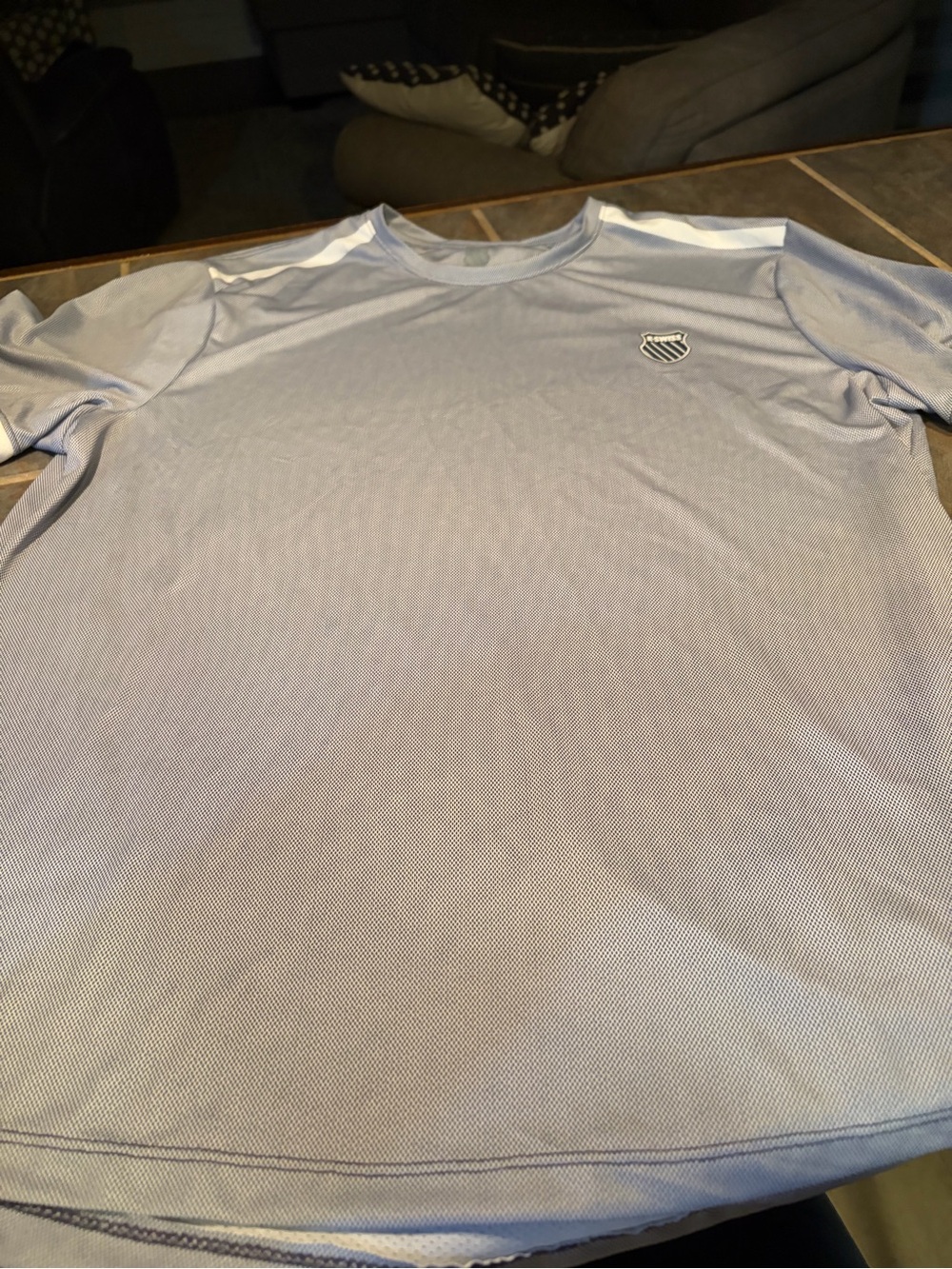 K-Swiss Light Blue Short Sleeve Athletic Tee with Chest Crest- size L